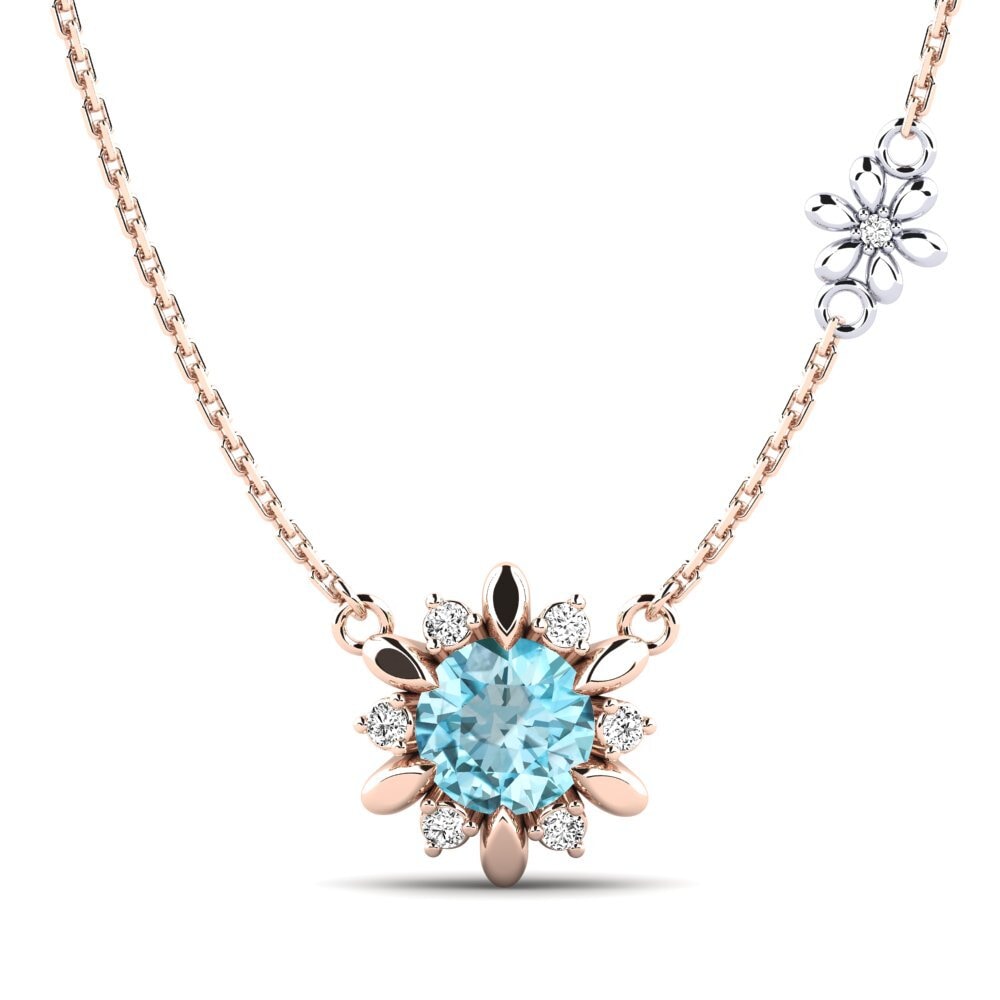 14ct Rose / White Gold Blue Zircon Women's Necklace Neta