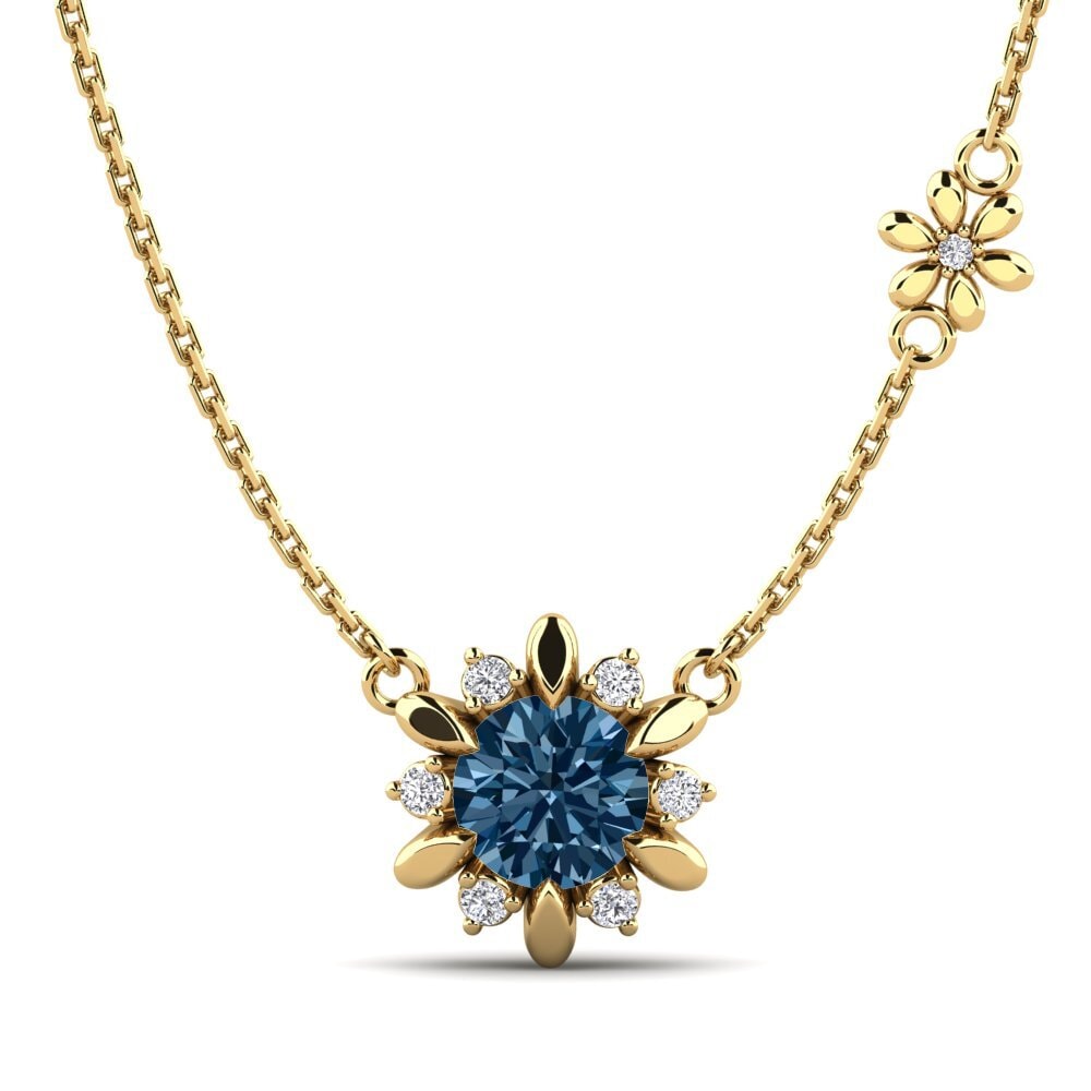 14k Yellow Gold Blue Diamond Women's Necklace Neta