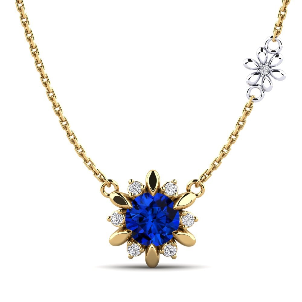 18ct Yellow & White Gold Sapphire (Lab Created) Women's Necklace Neta