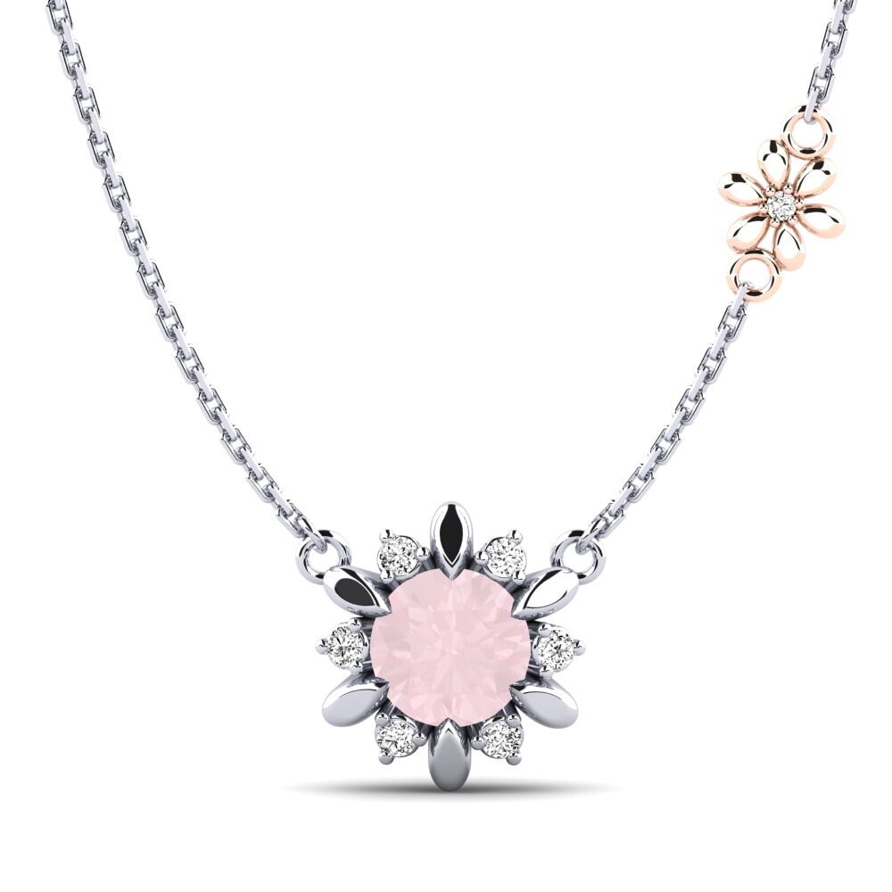 14k Oro Blanco & Rosa Cuarzo rosa Collar de Mujer Neta