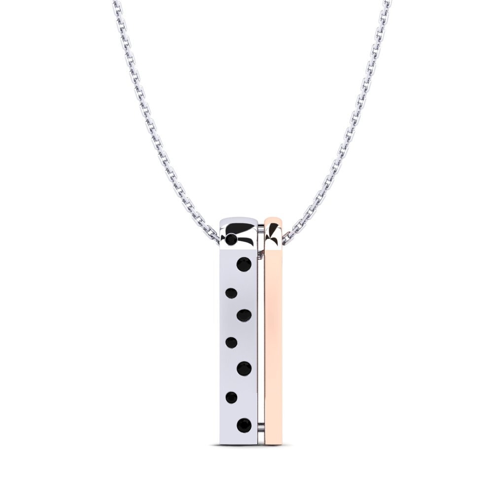 14k Oro Blanco & Rosa Ónix Negro Colgante de Mujer Oblong