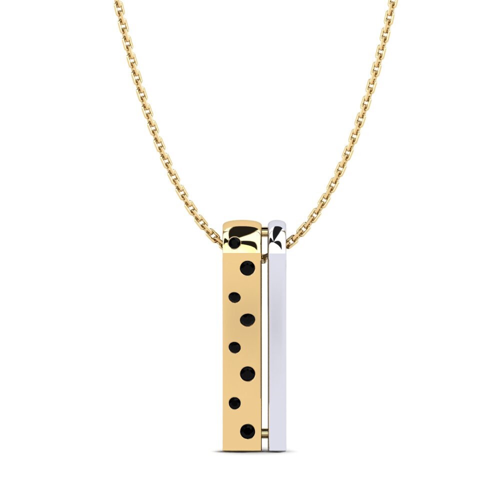 14ct Yellow & White Gold Black Sapphire Women's Pendant Oblong