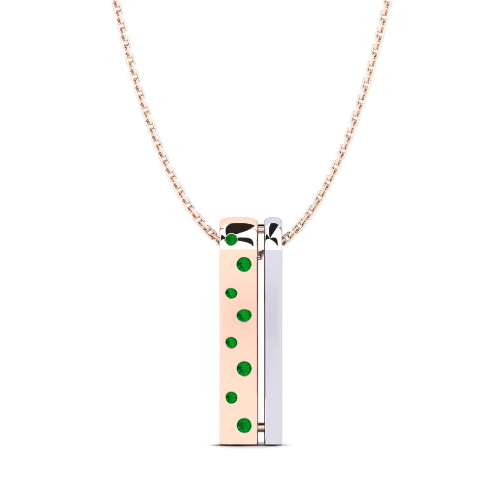 14ct Rose & White Gold Emerald Women's Pendant Oblong