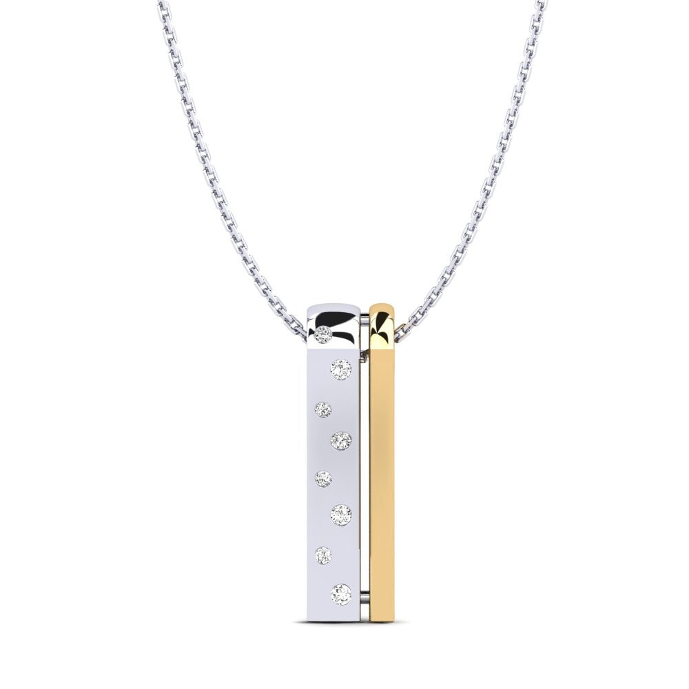 9k Oro Blanco & Amarillo Moissanita Colgante de Mujer Oblong