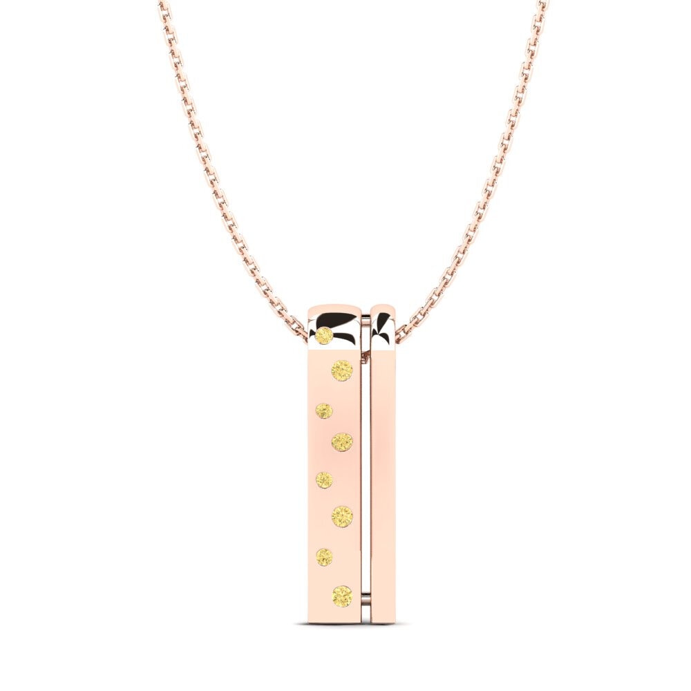 14ct Rose Gold Yellow Diamond Women's Pendant Oblong