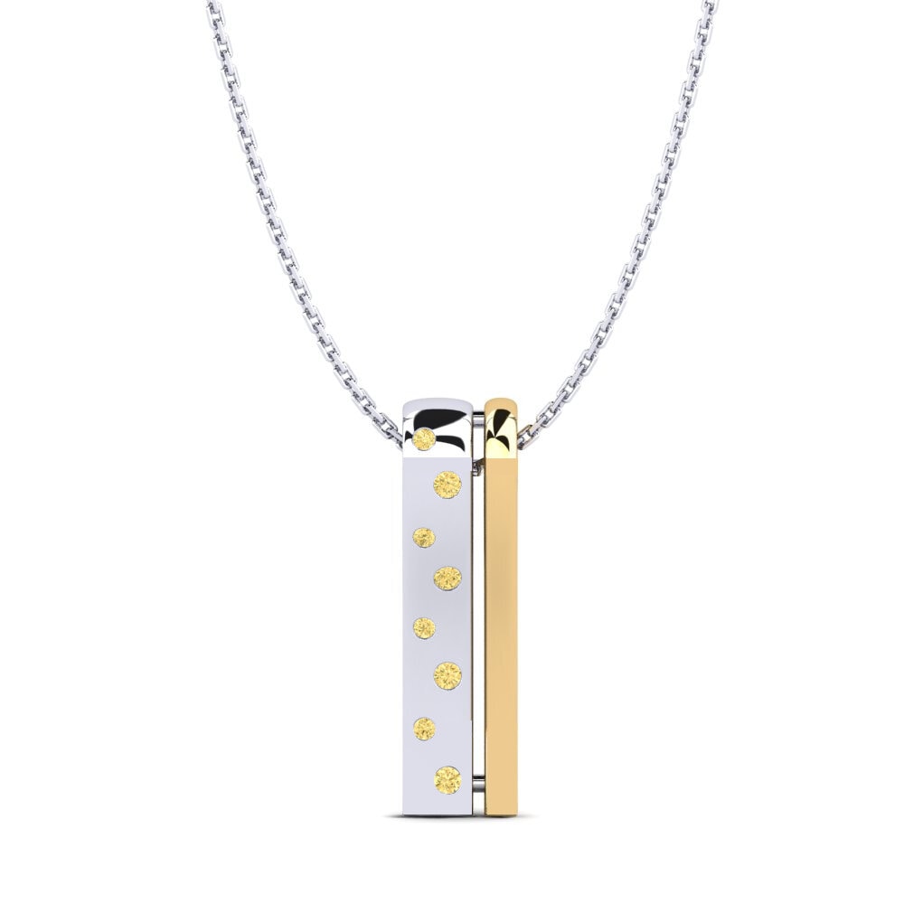 Vàng Trắng-Vàng 18K Kim Cương Vàng Mặt dây chuyền nữ Oblong