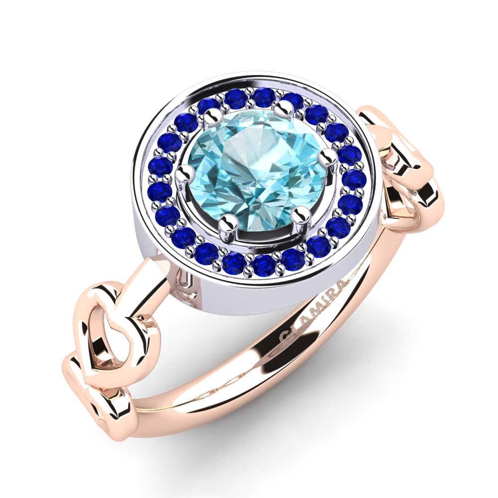 14k Oro Rosa & Blanco Circón Azul Anillo de compromiso Piedad