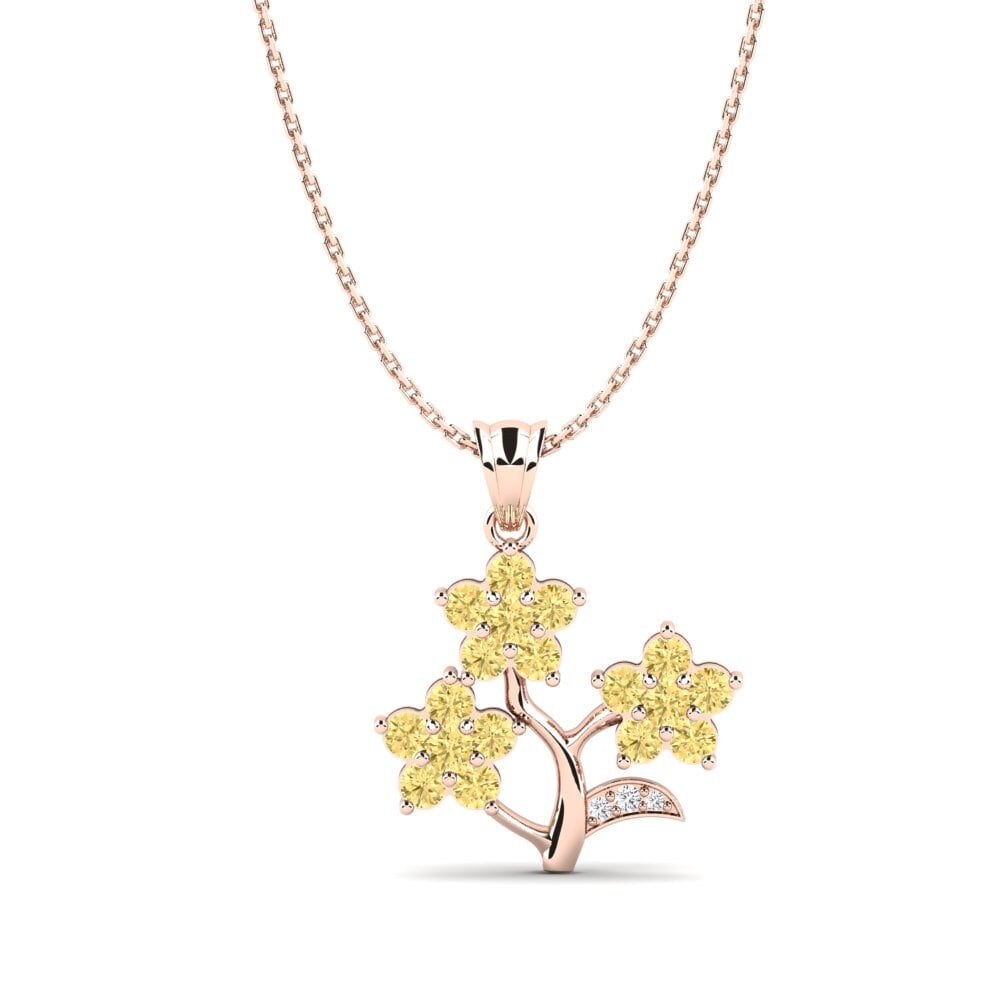 14ct Rose Gold Yellow Diamond Women's Pendant Plumeria