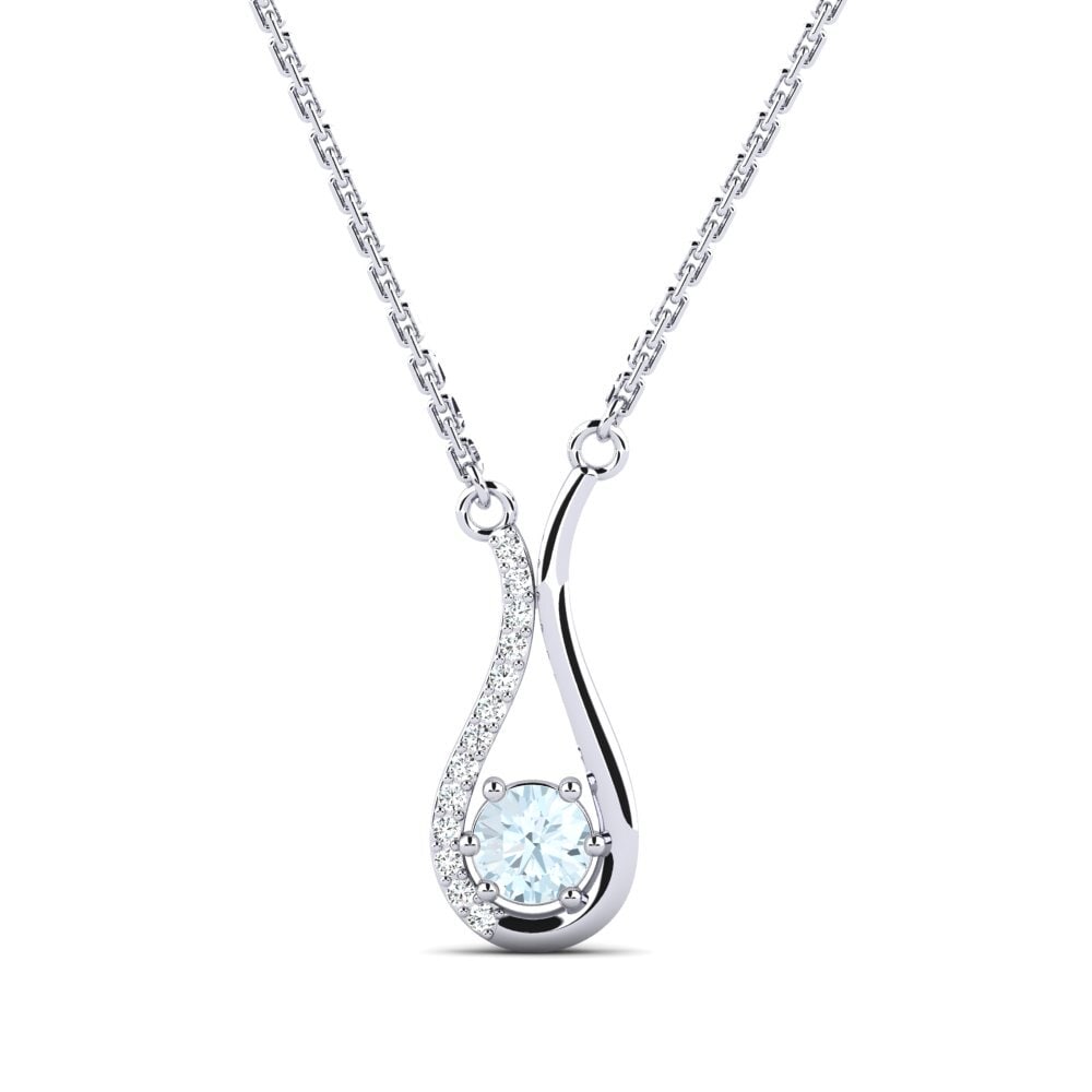 14k Oro Blanco Aguamarina Collar de Mujer Poelon