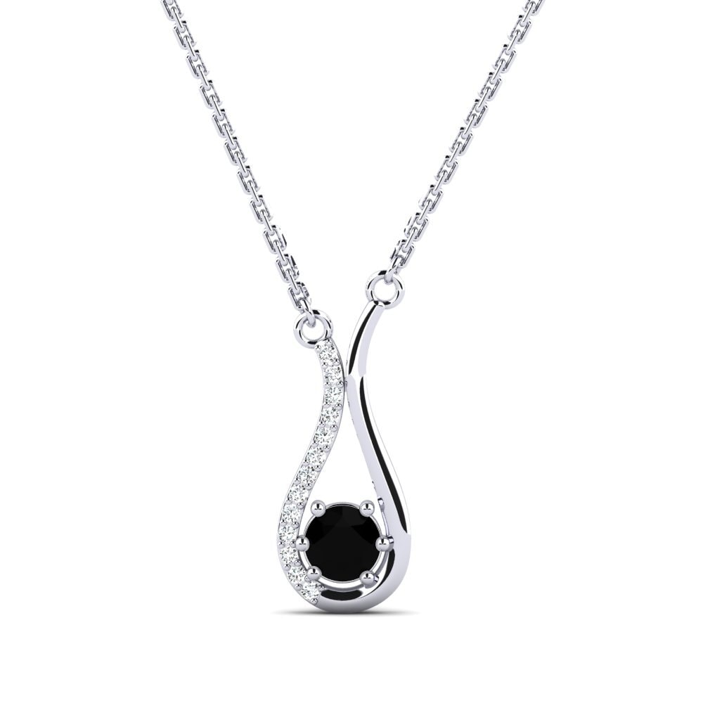 White Silver Black Sapphire Women's Necklace Poelon