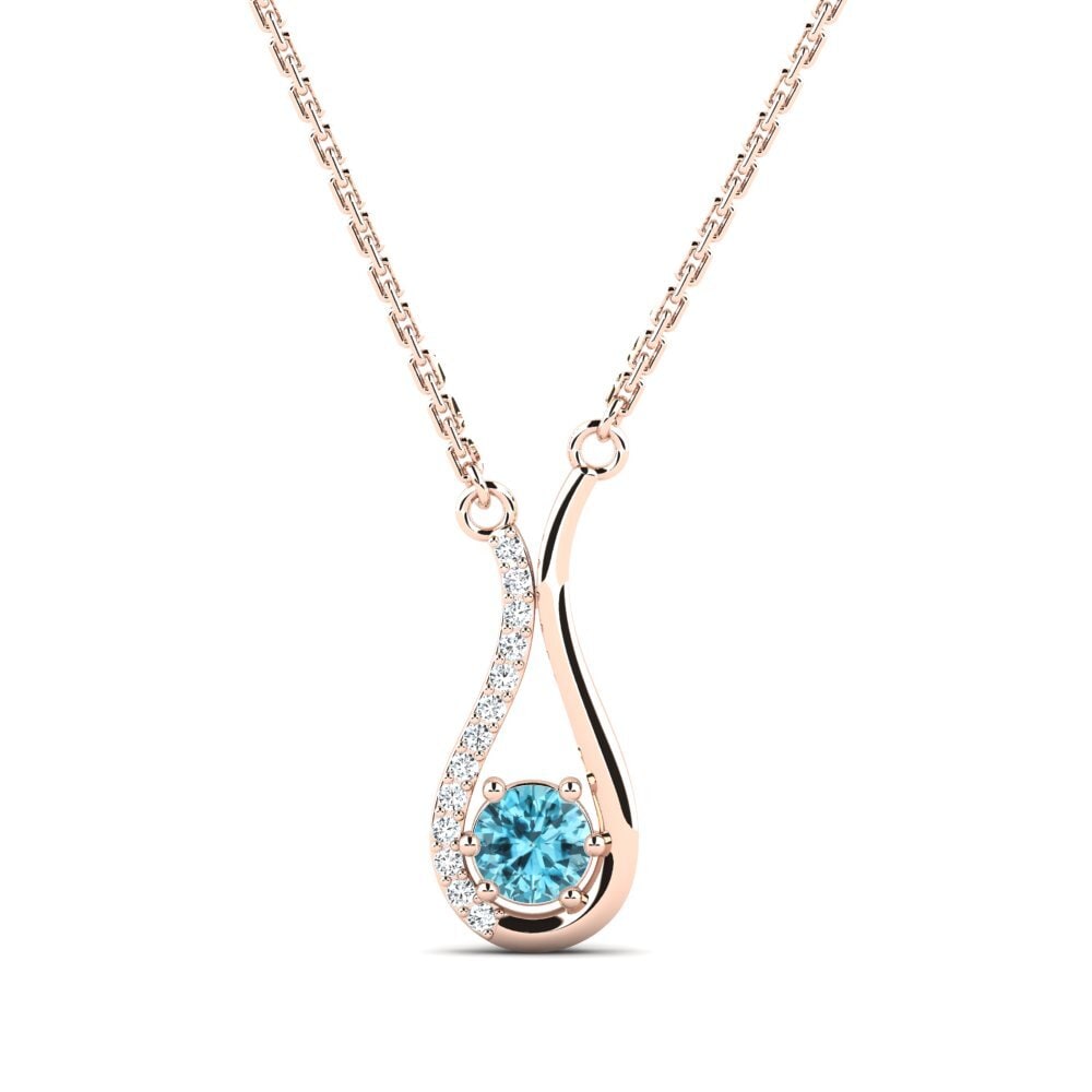 14k Oro Rosa Circón Azul Collar de Mujer Poelon