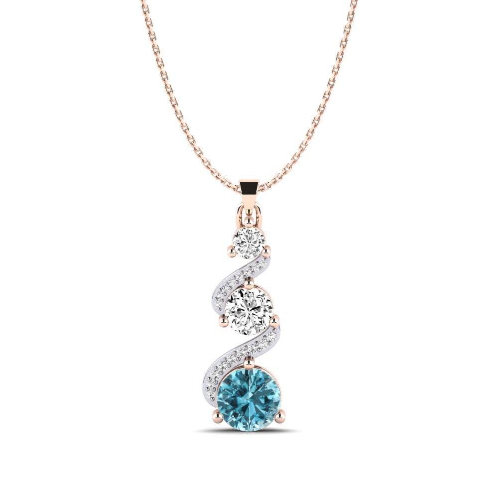 14ct Rose / White Gold Blue Zircon Women's Pendant Polila