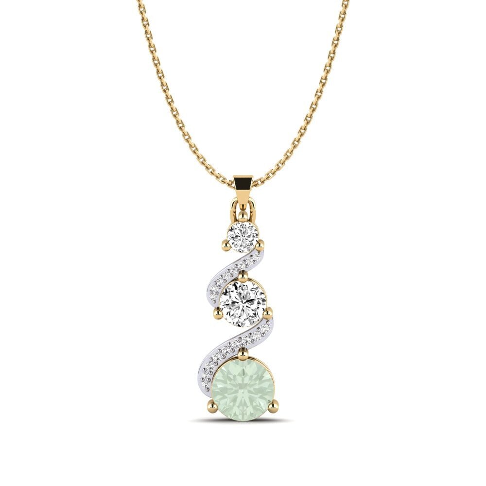 14k Oro Amarillo & Blanco Amatista verde Colgante de Mujer Polila