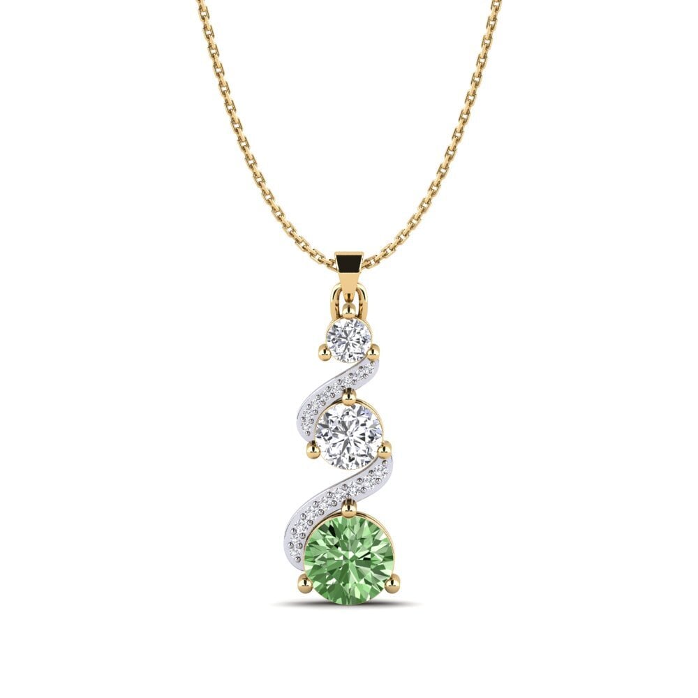 14k Oro Amarillo & Blanco Diamante Verde Colgante de Mujer Polila