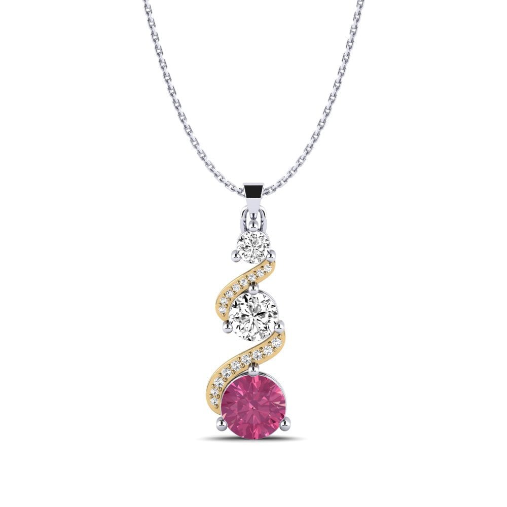 14k Oro Blanco & Amarillo Turmalina rosa Colgante de Mujer Polila