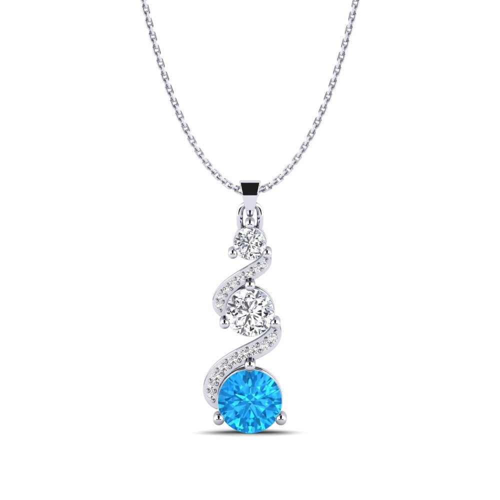 18ct White Gold Blue Topaz Women's Pendant Polila