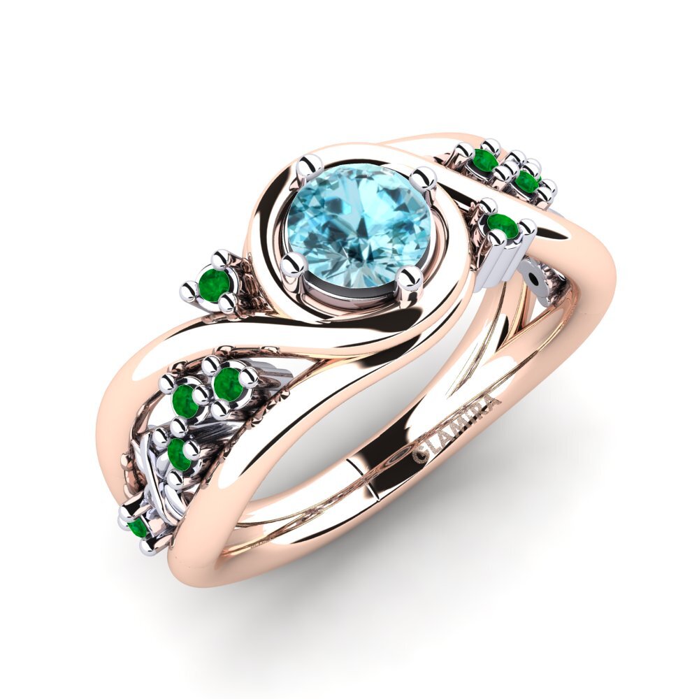 14k Oro Rosa & Blanco Circón Azul Anillo de compromiso Pravin