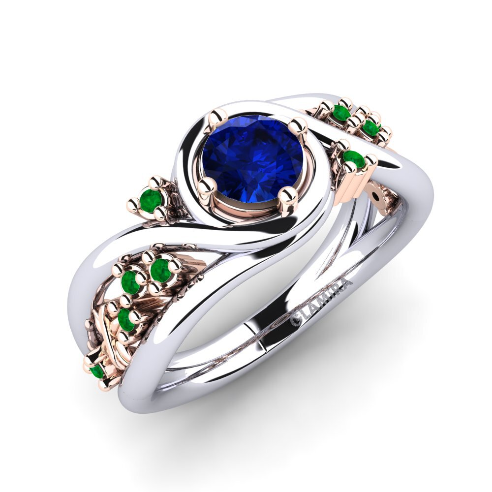 14K Wit & Rood Goud Saffier (Gecreëerd in het laboratorium) Verlovingsring Pravin