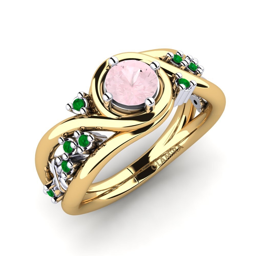 18K Yellow & White Gold Rose Quartz Engagement Ring Pravin