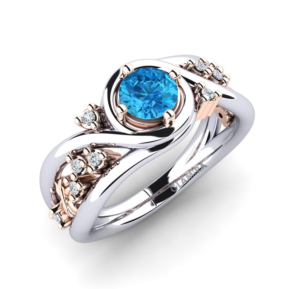 14ct White & Rose Gold Blue Topaz Engagement Ring Pravin