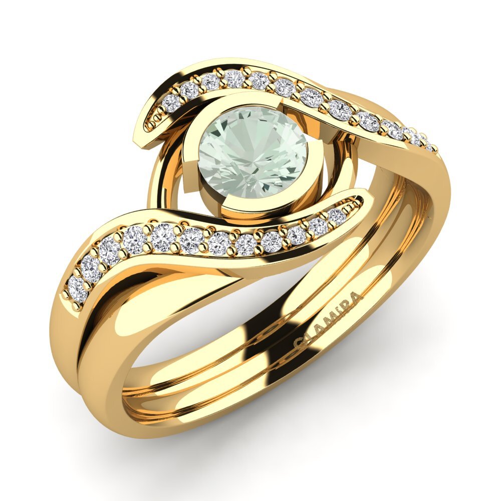 14ct Yellow Gold Green Amethyst Engagement Ring Reese