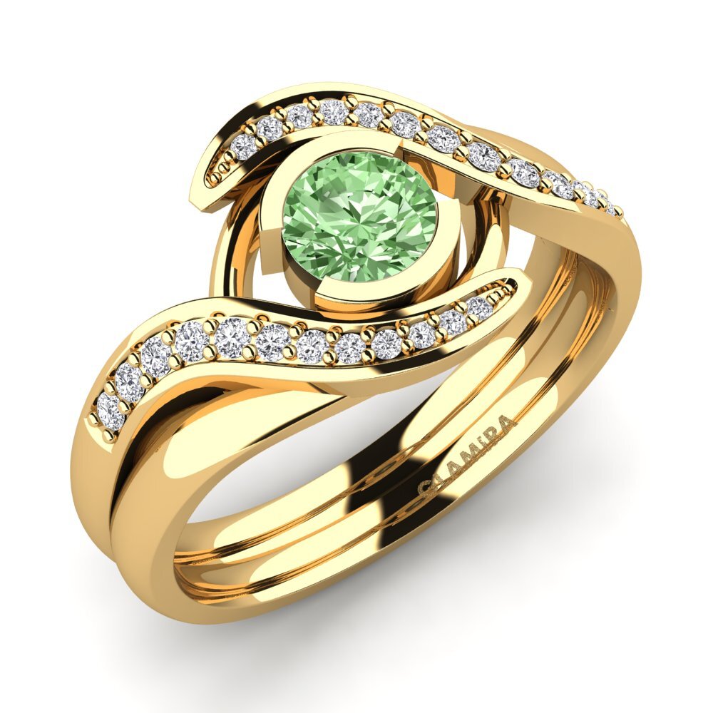 Gelbgold 375 Grüner Diamant Verlobungsring Reese