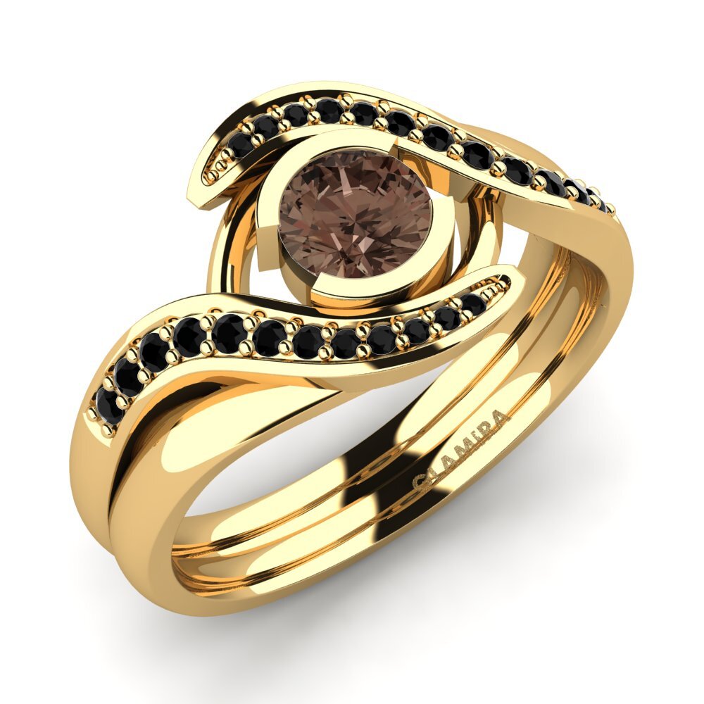 18k Oro Amarillo Cuarzo humo Anillo de compromiso Reese