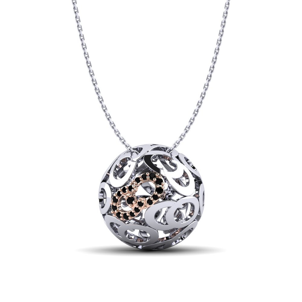 14ct White & Rose Gold Black Sapphire Women's Necklace Rina