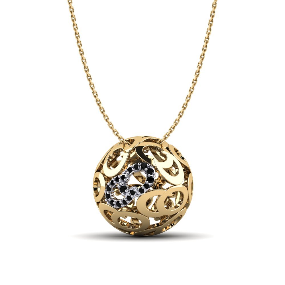 14ct Yellow & White Gold Black Sapphire Women's Necklace Rina