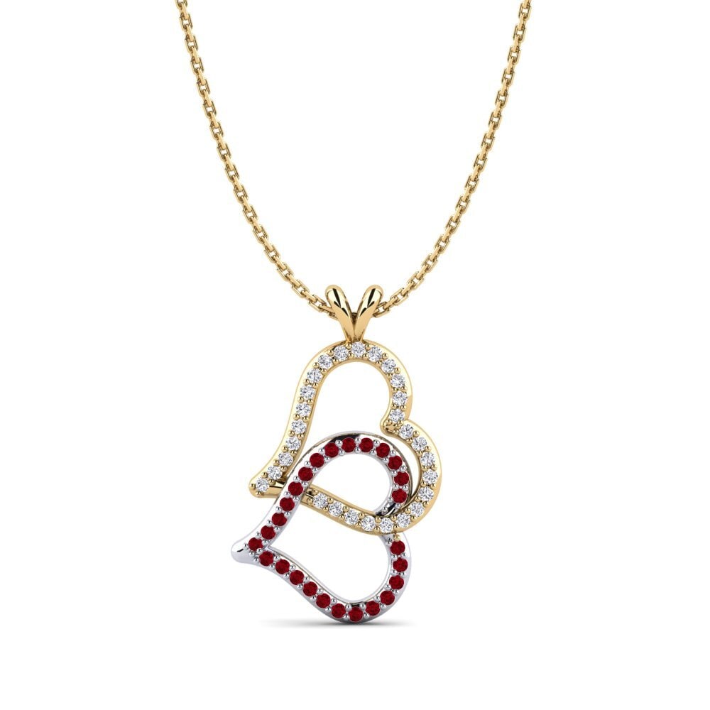 18k Oro Amarillo & Blanco Circonita Roja Colgante de Mujer Rodos