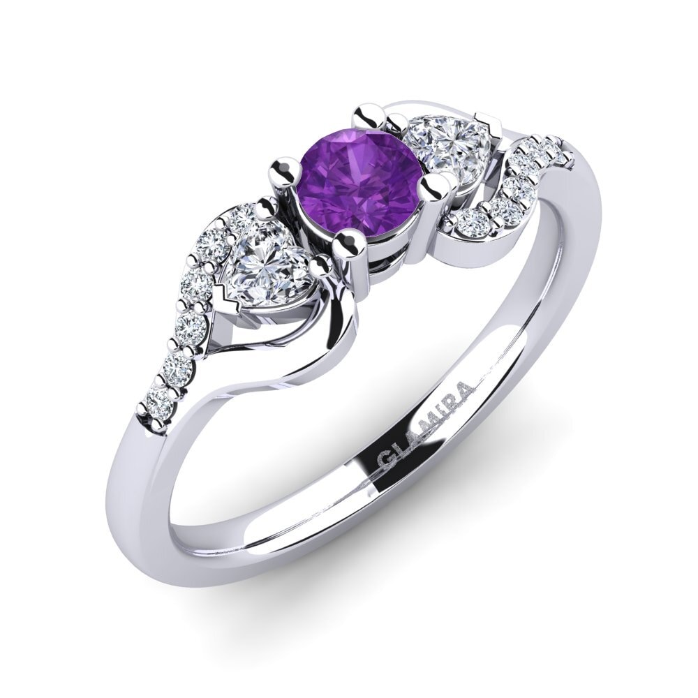 White Silver Amethyst Engagement Ring Roselina