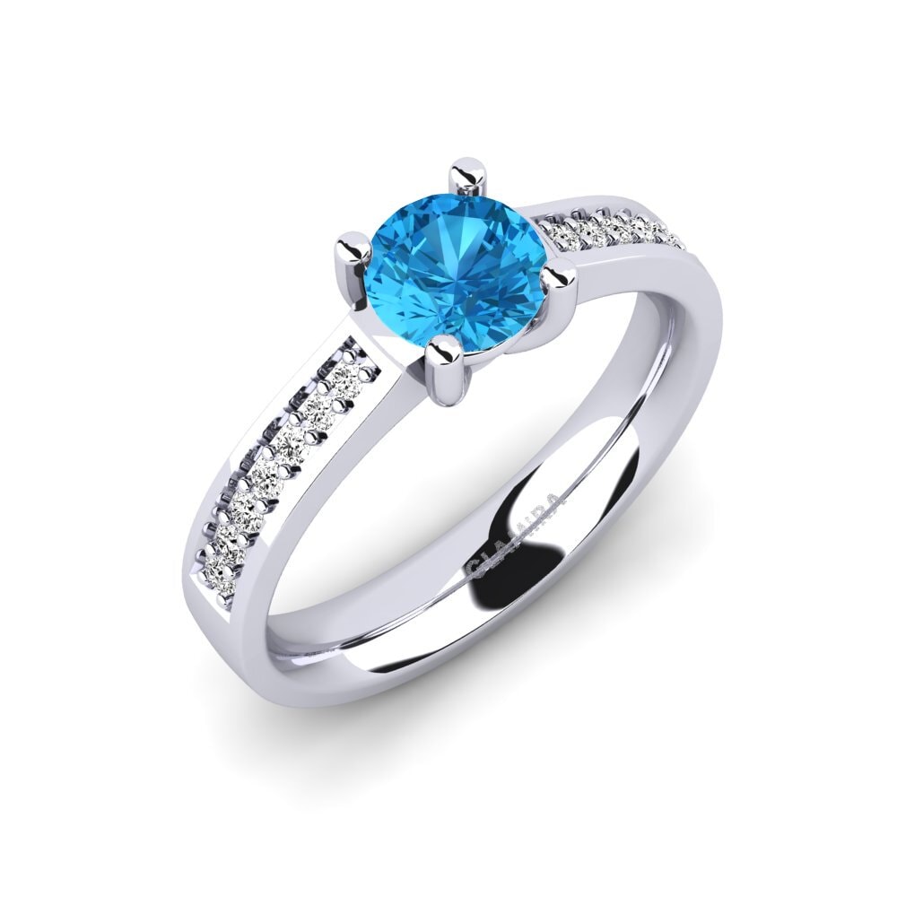 Blue Topaz Engagement Ring Ruby 0.8 crt