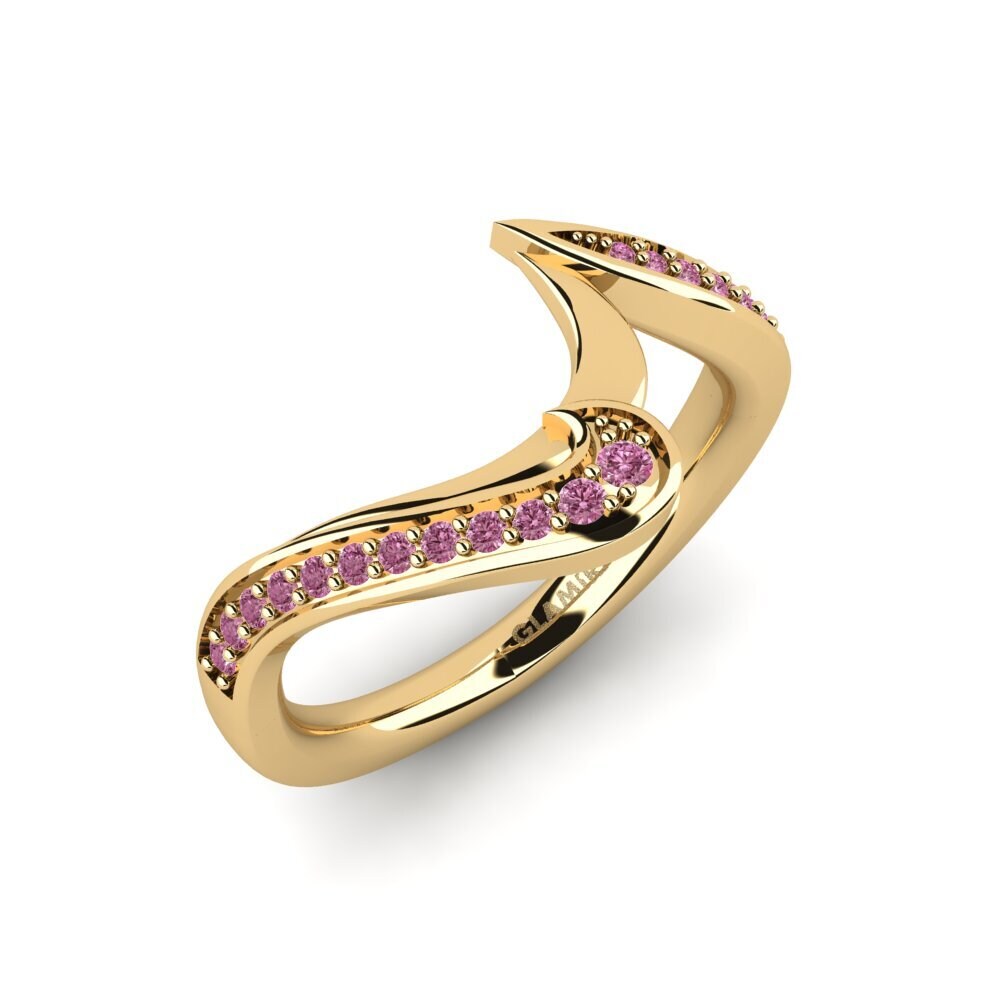 Or Jaune 9k Grenat de Rhodolite Ensemble de mariée Sinuous Bague B