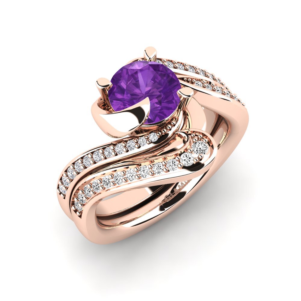 9ct Rose Gold Amethyst Bridal Set Sinuous