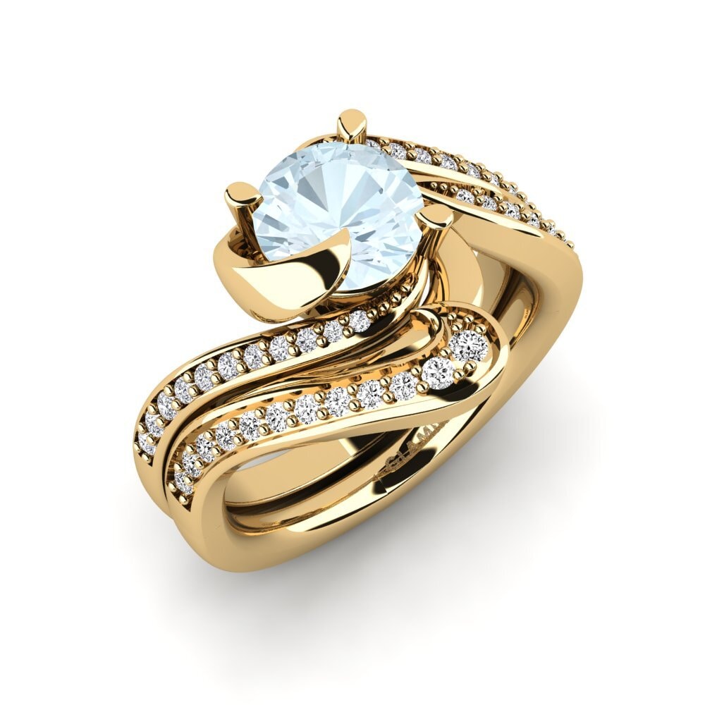 18ct Yellow Gold Aquamarine Bridal Set Sinuous