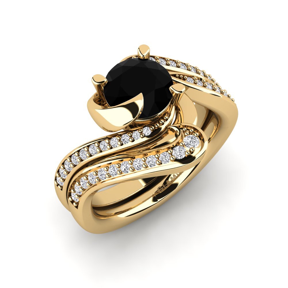 14ct Yellow Gold Black Sapphire Bridal Set Sinuous