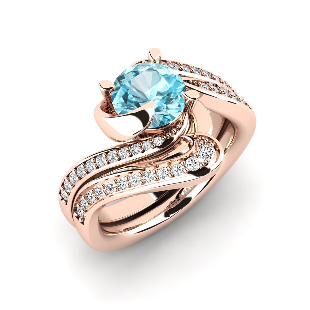 9ct Rose Gold Blue Zircon Bridal Set Sinuous