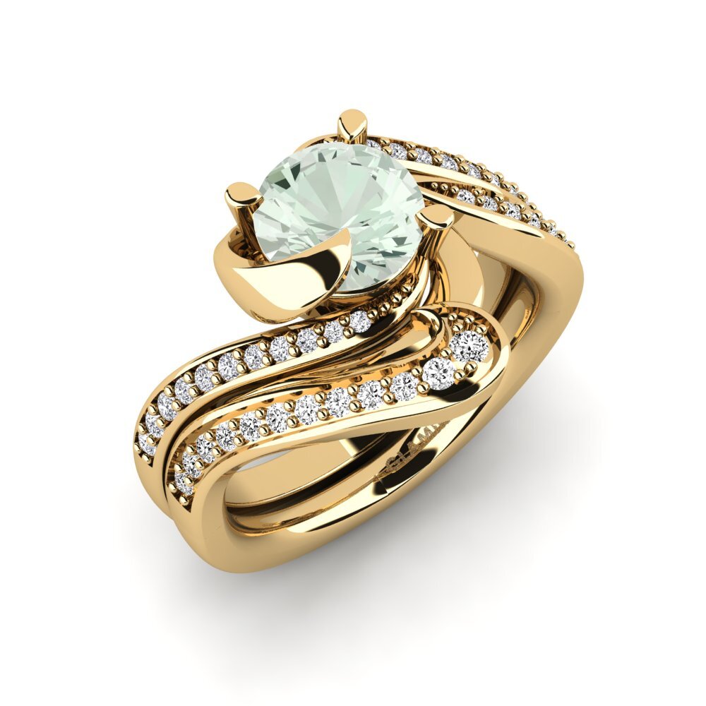 18ct Yellow Gold Green Amethyst Bridal Set Sinuous