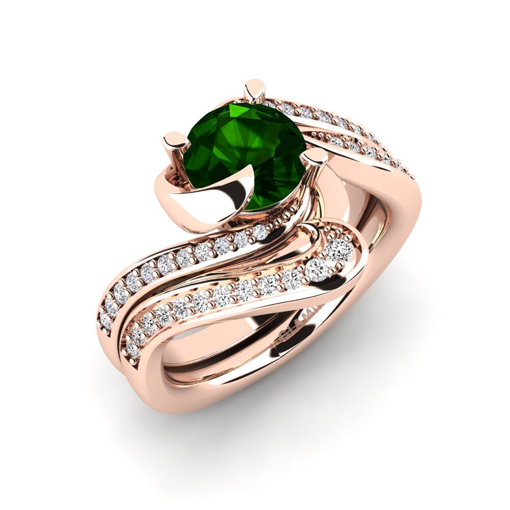 9ct Rose Gold Green Tourmaline Bridal Set Sinuous