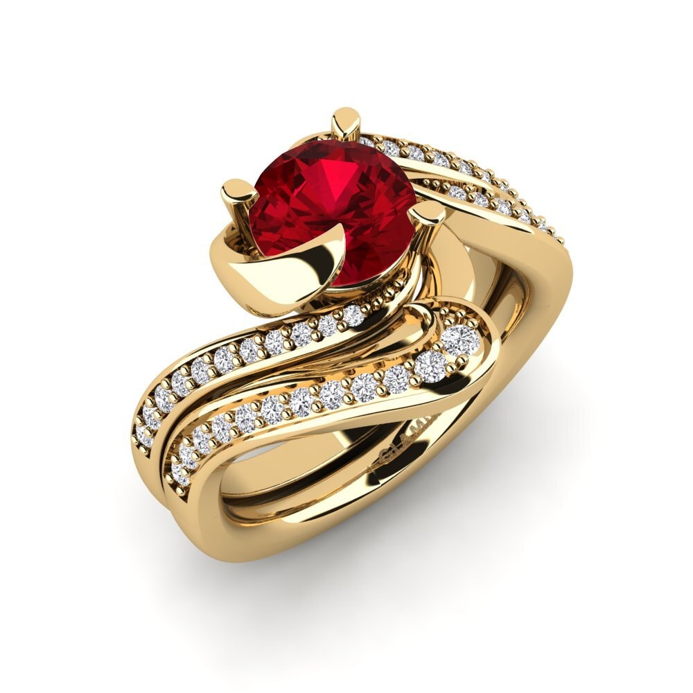 9ct Yellow Gold Red Zirconia Bridal Set Sinuous