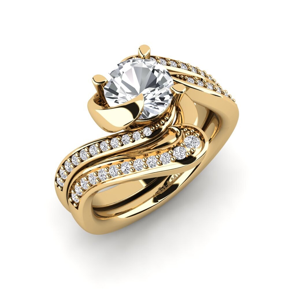 14ct Yellow Gold White Zircon Bridal Set Sinuous