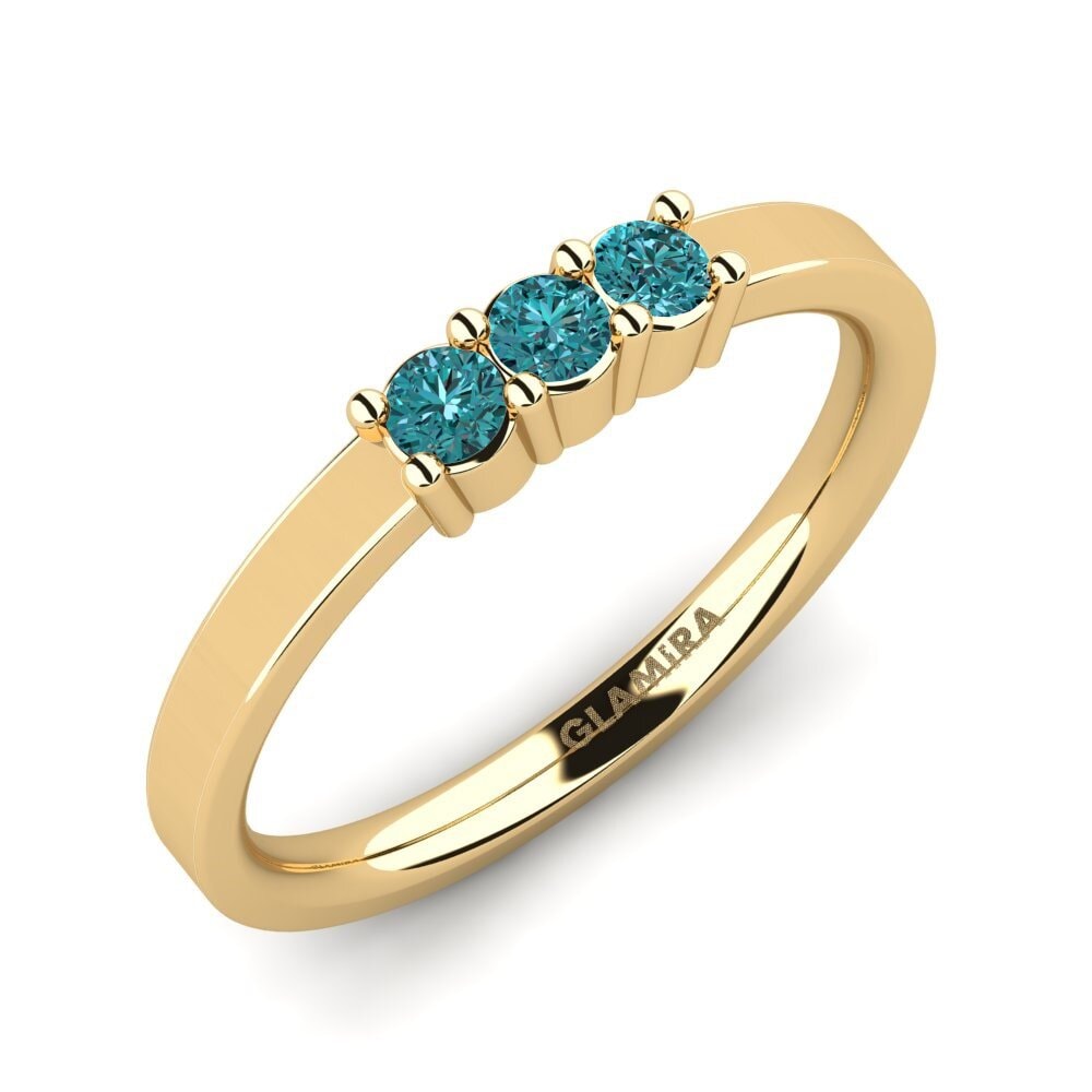 Or Jaune 9k Diamant Bleu Ensemble de mariée Soulmates Bague B