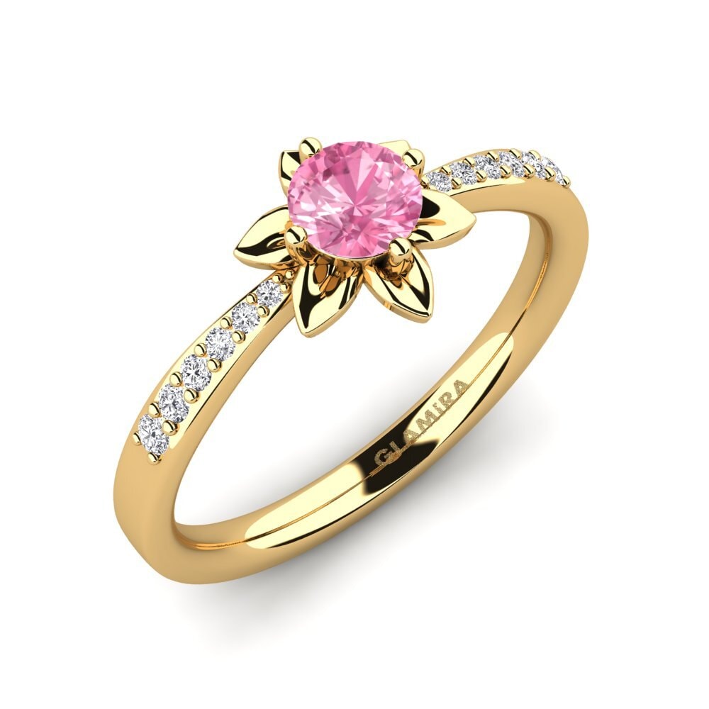 9k Oro Amarillo Zafiro Rosado Anillo de compromiso Sucette