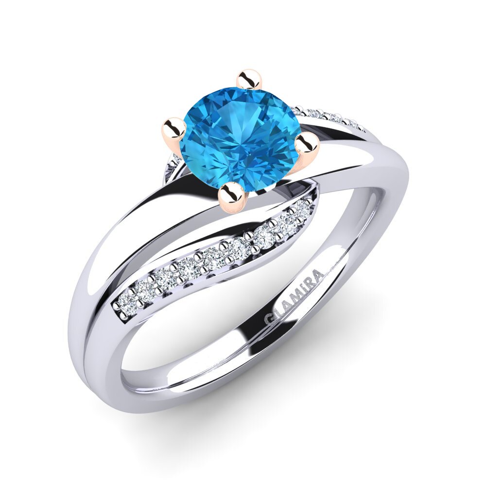 14ct White & Rose Gold Blue Topaz Engagement Ring Sydney 0.8 crt