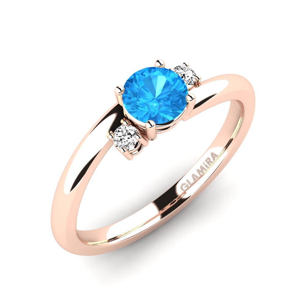 14k Oro Rosa Topacio azul Anillo de compromiso Tranquill