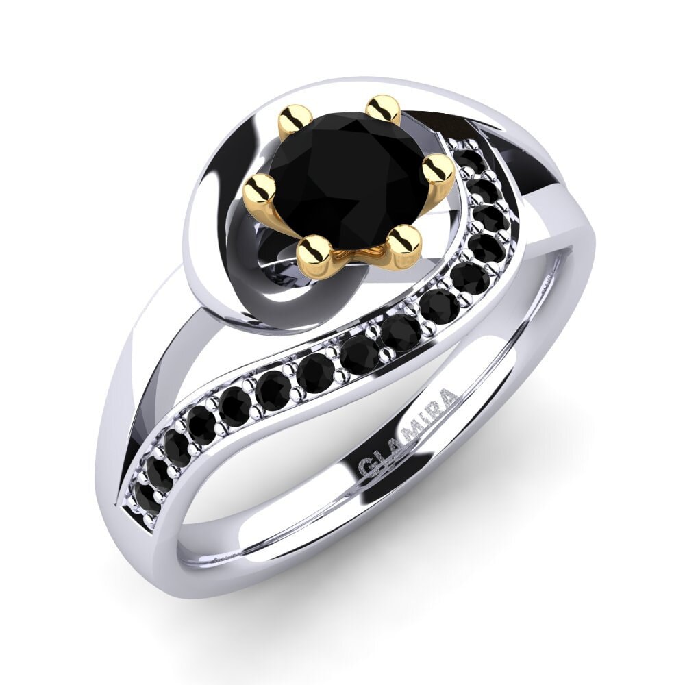14k Oro Blanco & Amarillo Diamante Negro Anillo de compromiso Trina 0.5 crt