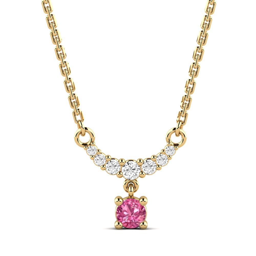 14k Oro Amarillo Turmalina rosa Collar de Mujer Turmeric