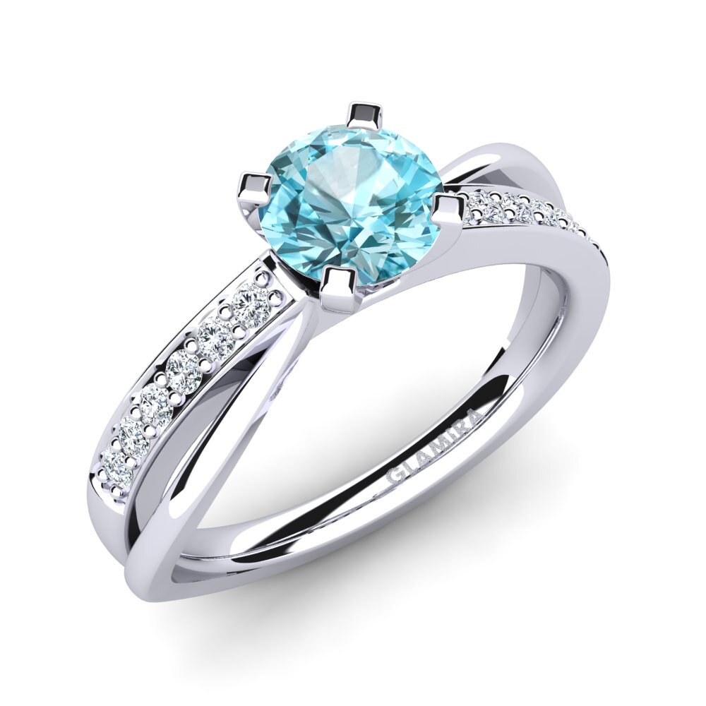 Blue Zircon Engagement Ring Viviette 0.8 crt