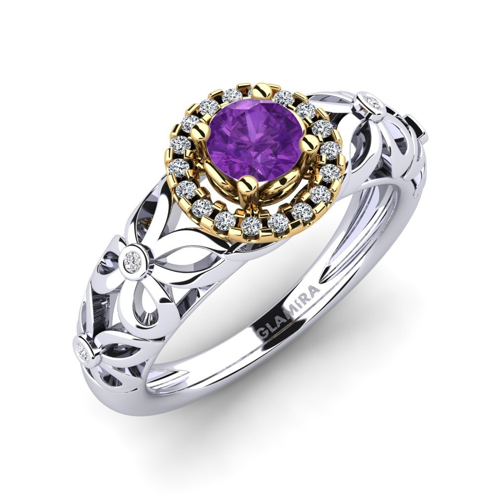 14k Oro Amarillo & Blanco Anillo de compromiso Vivyan
