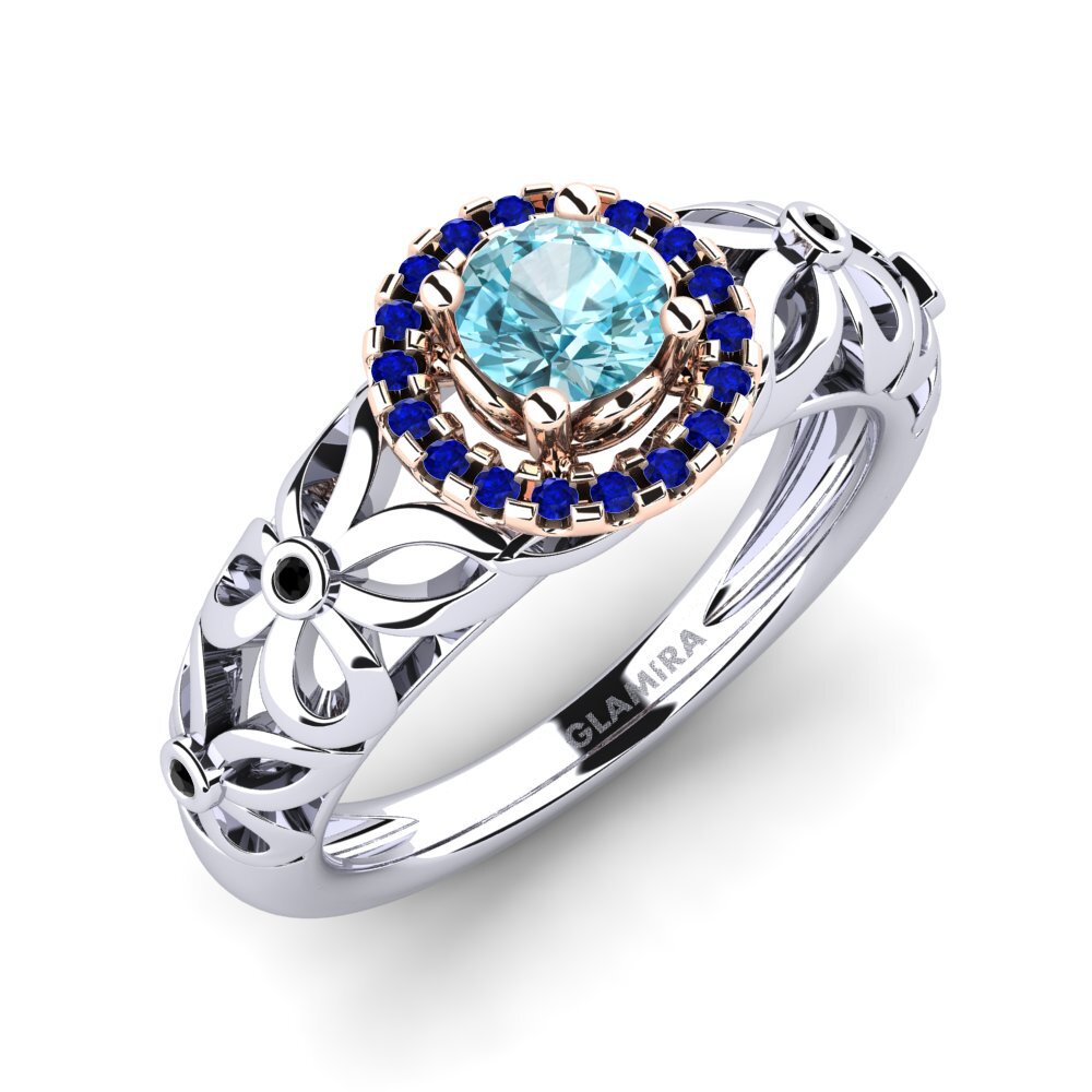 14k Oro Rosa & Blanco Circón Azul Anillo de compromiso Vivyan